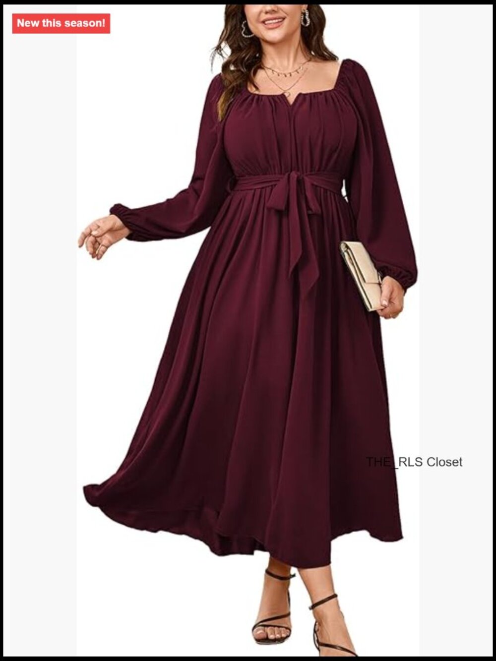 Polyester Maxi Dress Long Sleeve Square Neck A-Line Wedding Guest Cocktail